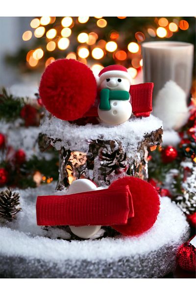 minibuki Christmas Themed Snowman Figured Red Pompom Double Collet Buckle 4cm