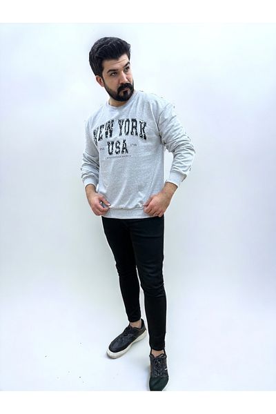 Tex Republic Ανδρικό φούτερ με στάμπα σε γκρι Crew Neck