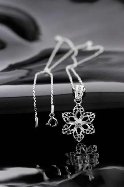 Sahra Gümüş Lotus Çiçeği Model 925 Ayar Telkari Gümüş Kolye Ucu