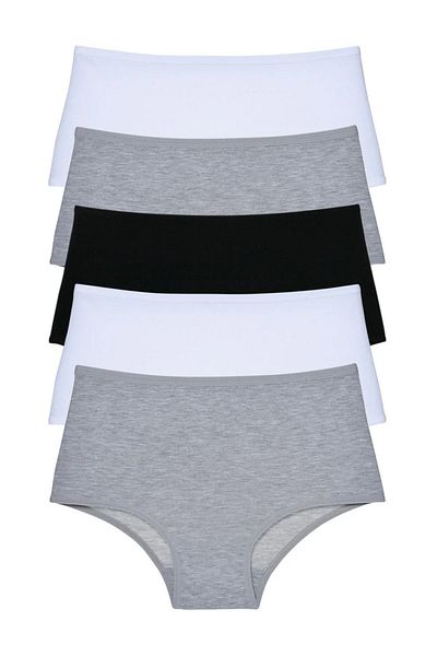 FOURAA Women's High Waist Daily Cotton Panties 5 Pack Soft Extra Cotton and Soft Panties