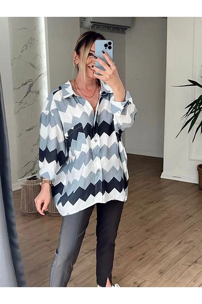 Laluvia Graues schulterfreies Zickzack-Hemd