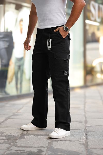 Tarz Cool Black Men's Cargo Pocket Baggy Denim Trousers