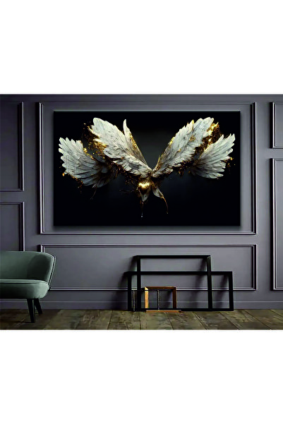 EMİLART HD KALİTE SÜRREAL KANATLANAN GOLD KARTAL HD KALİTE KANVAS TABLO