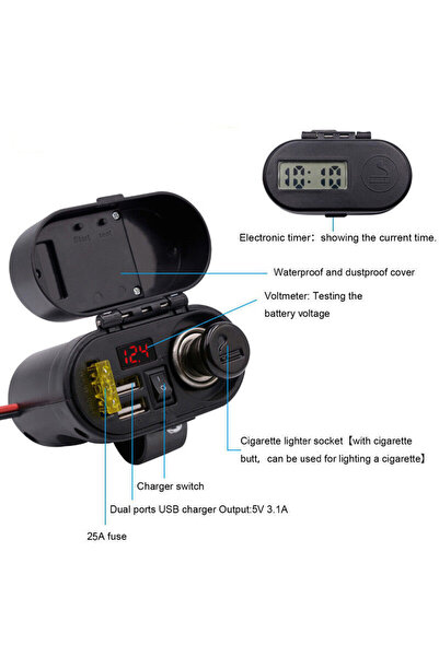 Motorobit CD-3068 Su Geçirmez Çok Fonksiyonlu Çift USB Şarj Cihazı ve Çakmaklık