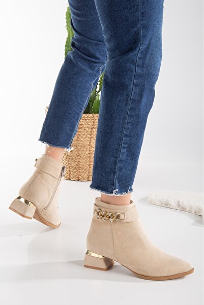 Ymn ayakkabı Bilalim 0503 Günlük Kadın Bot Taşli Incili Topuklu 3 Cm