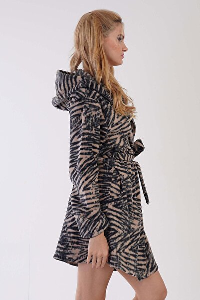 VİENETTA Γυναικεία κοντή κουκούλα Fleece Μαύρη ρόμπα 3C0T4N1O69