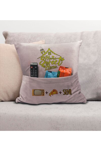 Bk Gift Fun Designed Organizer Pink Throw Pillow with Remote Control and Snac...