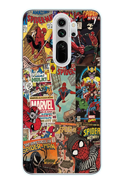 Magic Ring Redmi Note 8 Pro Uyumlu Spiderman Kolaj Desenli Şeffaf Telefon Kılıfı