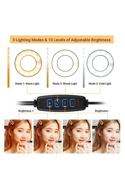 Canderel Led Ring Light Youtuber Stüdyo Işığı Akrobat Selfie Led Masa Lamba 3 Renk Işıklı 2in1 telefon tutucu