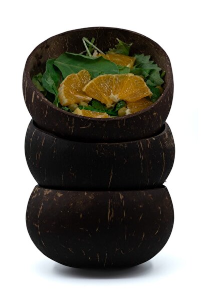 3 Adet El Yapımı Klasik Hindistan Cevizi Kasesi - Coconut Bowls Smooth