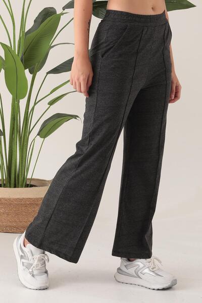 ESPİNA Women's Anthracite Stripe Effect Striped Pocket Wide Leg Sweatpants