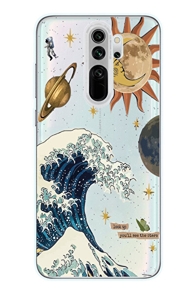 Magic Ring Redmi Note 8 Pro Uyumlu Güneş ve Dalga Desenli Şeffaf Telefon Kılıfı