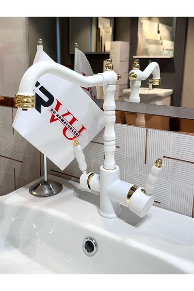 Ervu Yapı White Gold Gold Purified Rustic Kitchen Sink Faucet (HOT COLD INLET, BRASS MATERIAL)