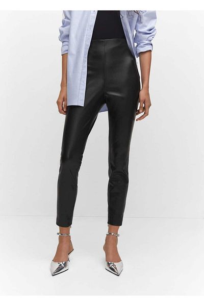MANGO Woman Leggings in Lederoptik mit Schlitzen an den Beinen