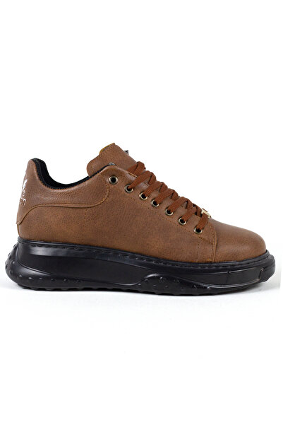 Rainon Store Tan Leather High Sole Lace-Up Men's Sports Shoes