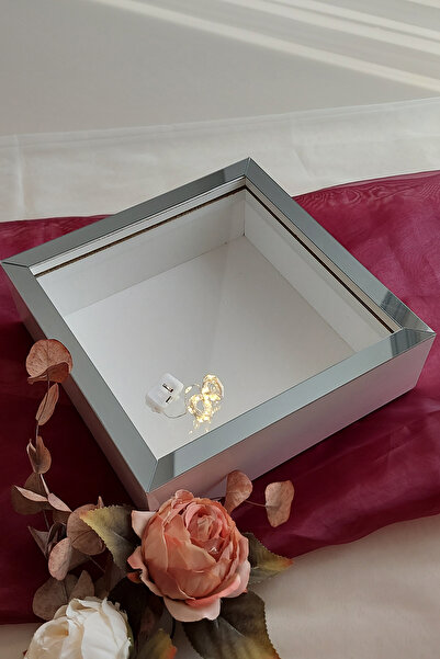 Verda Çerçeve 25x25 Cm Beyaz-füme Ledli Isimsiz Derin Gül Çerçevesi! Gül Kutu...