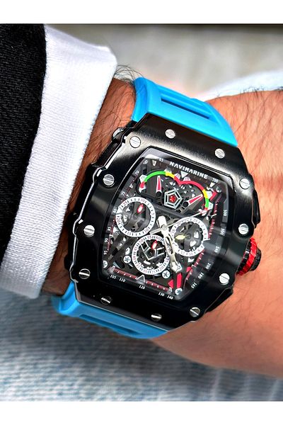 Navimarine Blue Color Functional Sports Silicone Square Men's Wristwatch + BRACELET WITH GIFT