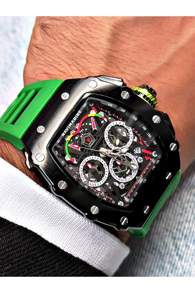 Navimarine Green Color Functional Sports Silicone Square Men's Wristwatch + BRACELET WITH GIFT