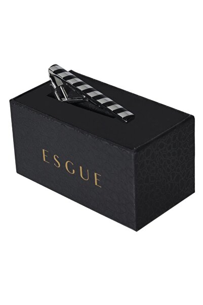 Esgue Black Silver Color Tie Clip & Tongs