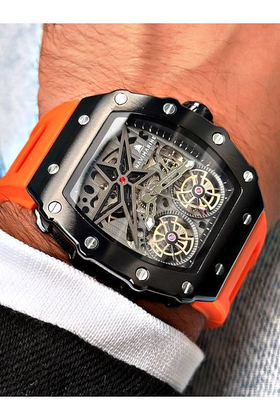 Navimarine Orange Color Square Sports Silicone Automatic Business Men's Wristwatch + BRACELET WITH GIFT