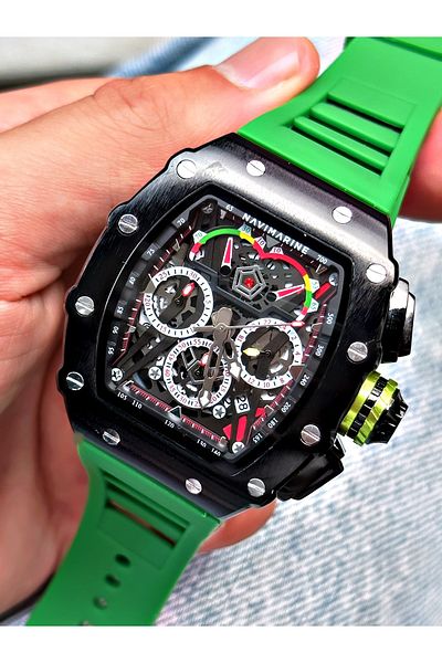 Navimarine Green Color Functional Sports Silicone Square Men's Wristwatch + BRACELET WITH GIFT