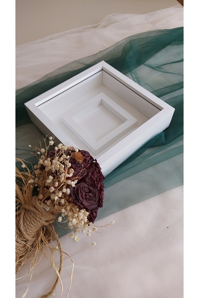 Verda Çerçeve 25x25 Cm White Memory Frame with Photo Section - 6 Cm Depth Memory Frame