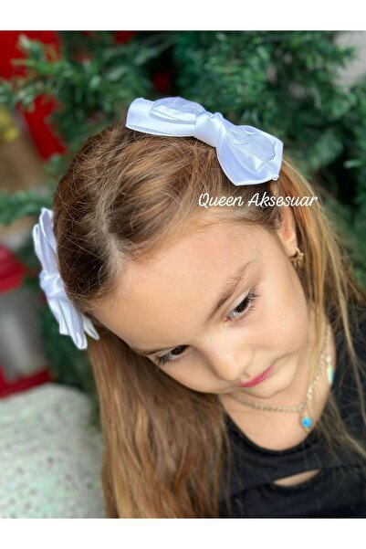 QUEEN AKSESUAR Luxury custom design simple plied tulle bow 2 pcs white collet satin buckle 10cm children's baby women