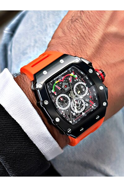 Navimarine Orange Color Functional Sports Silicone Square Men's Wristwatch + BRACELET WITH GIFT