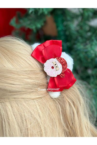 QUEEN AKSESUAR luxury custom design cute glitter santa claus white plush red clothespin clip buckle women's children