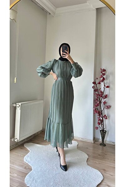 BestShopping Piliseli Abiye Elbise Çağla Yeşili