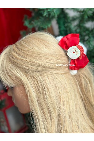 QUEEN AKSESUAR luxury custom design cute glitter santa claus white plush red clothespin clip buckle women's children