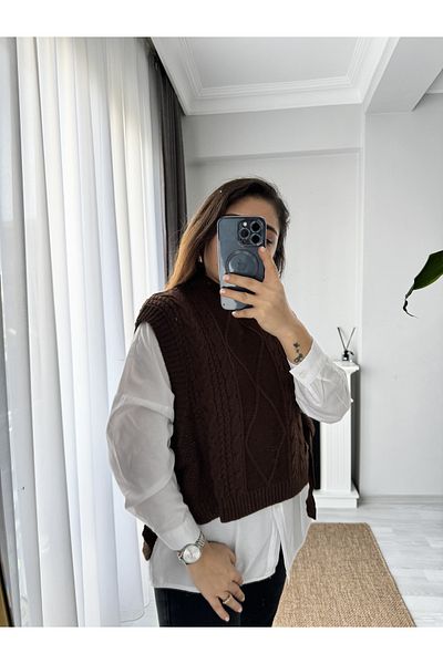 Miss Giz Butik Страничен пуловер с плитка за коса