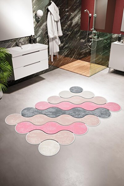 10 Post Online Banyo Paspası Eskitme Modern Pembe Kaydırmaz Kesme Yıkanabilir...
