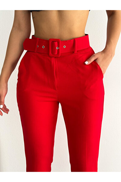 diaves Kırmızı Tek Düğme Blazer Ceket Havuç Pantolon Takım Elbise