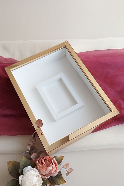 Verda Çerçeve 30x40 Cm Cadru de memorie pentru depozitare trandafiri cu secțiune foto aurie - Cutie de trandafiri pentru cadru de memorie de 6 cm