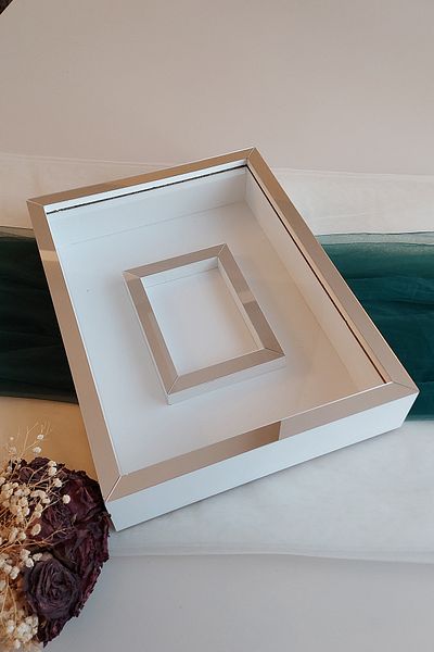 Verda Çerçeve 30x40 Cm Rama de memorie pentru depozitare trandafiri alb-argintiu cu sectiune foto - Rama de memorie de 6 cm Cutie de trandafiri