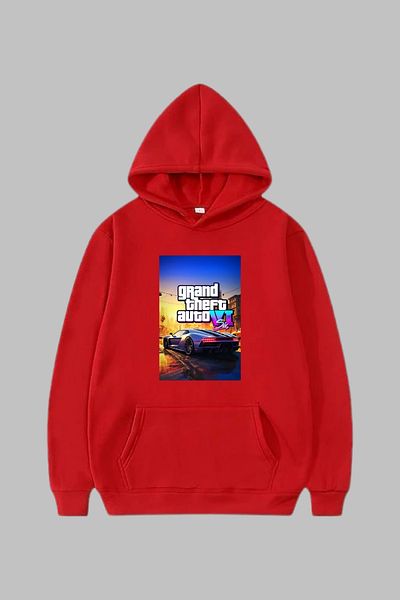 MONO COLLECTİON Унисекс суитшърт с качулка, стандартна кройка, дълъг ръкав, GTA 6 Game, щампован суичър с качулка, голям памук