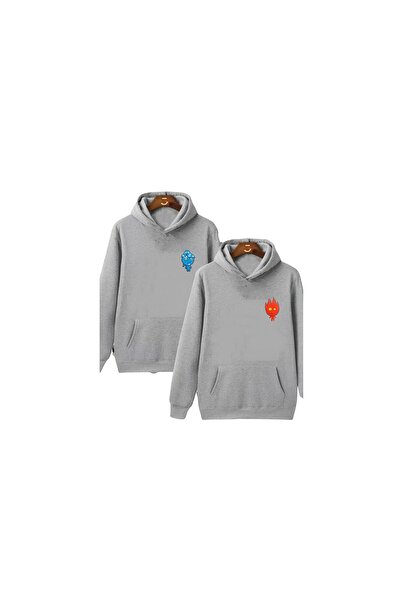 blausee wear Унісекс сірий светр з принтом вогню та води для закоханих, 2 штуки