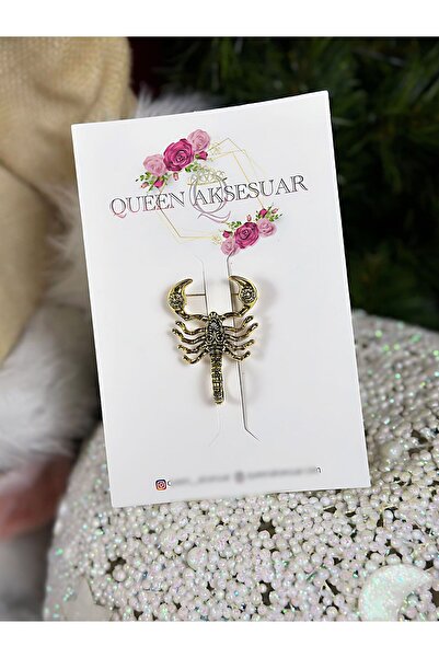 QUEEN AKSESUAR İthal lüks metal iğneli broş yaka eşarp fular süsü altın akrep...