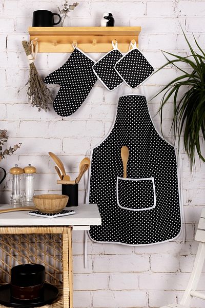 Morlay Kitchen Dowry Set of 4; Kitchen Apron, Oven Mitts and Pot Holder Set