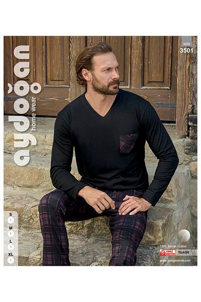 Aydoğan Men's Single Jersey V-Neck Pajama Set 3501