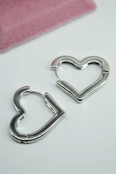 Dia Collet Silver Color Heart Hoop Earrings