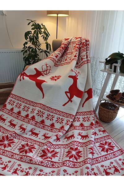 stay with love Yeniyıl Battaniyesi Kırmızı -Beyaz Tek Kişilik Pamuklu Battaniye Sevgililer Günü Hediyesi