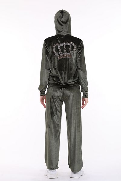 ikmal collection Αναπλήρωση Crown Stone Soft Texture Velvet Loose Leg