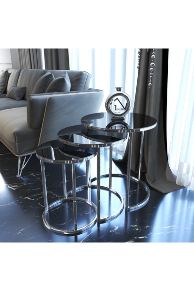 HAUSEV Gümüş Metal Zigon C Sehpa ''füme Ayna '' metal gümüş füme ayna