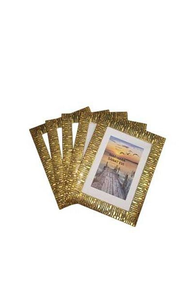 AS TİCARET 15*21 A5 Size Gift 5 LIPVC Glass Striped Gold Leaf Frame Set
