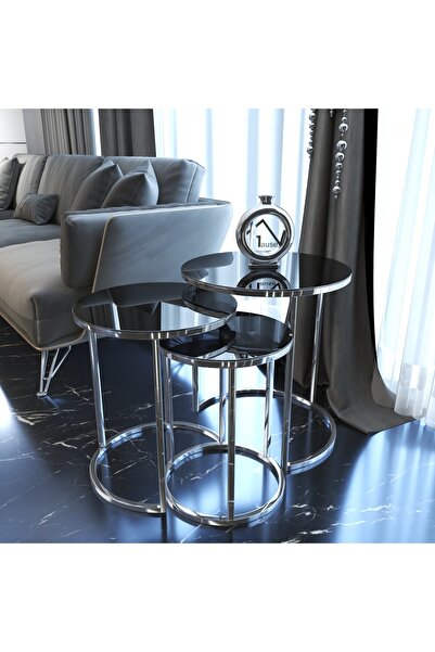 HAUSEV Gümüş Metal Zigon C Sehpa ''füme Ayna '' metal gümüş füme ayna