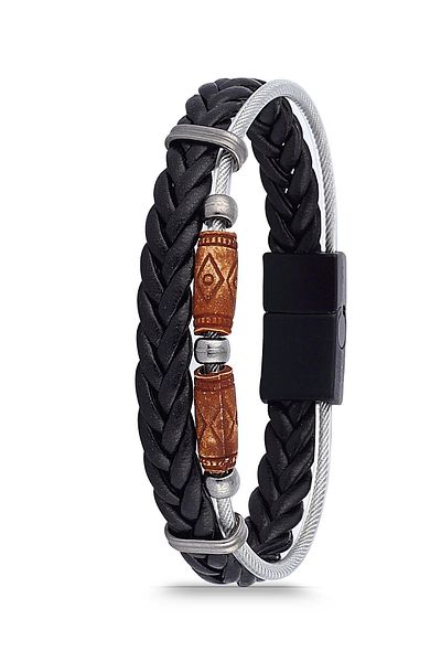 Duke Nickle Leather Braid Detailed Beaded Clip Bracelet Debl2021