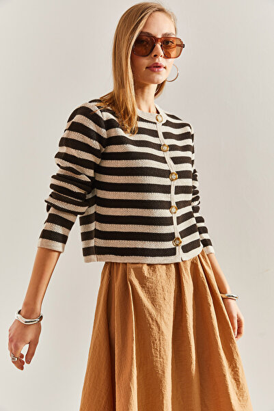 Bianco Lucci Дамска трикотажна жилетка на райе с копчета