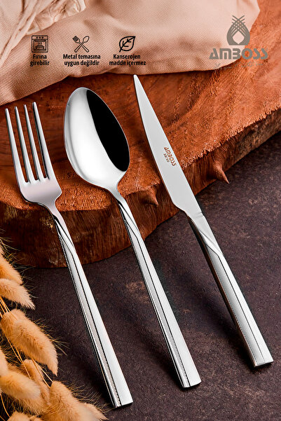 Amboss Sky 19 Parça Paslanmaz Çelik Çatal Bıçak Kaşık ve Döküm Yapışmaz Kek Kalıbı - Pembe Seti